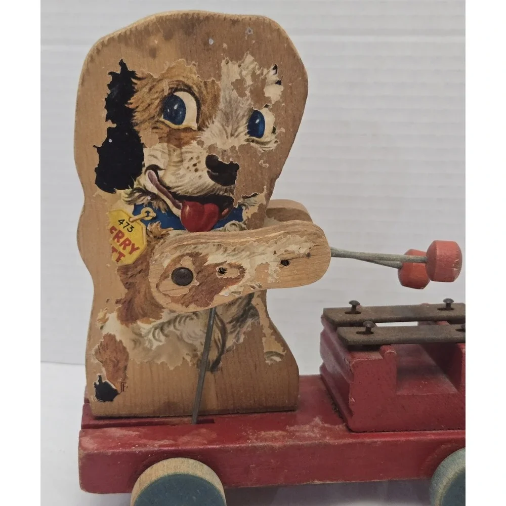 Vintage Fisher Price Merry Mutt #473 Working Musical Pull Toy‎ 1949-1954